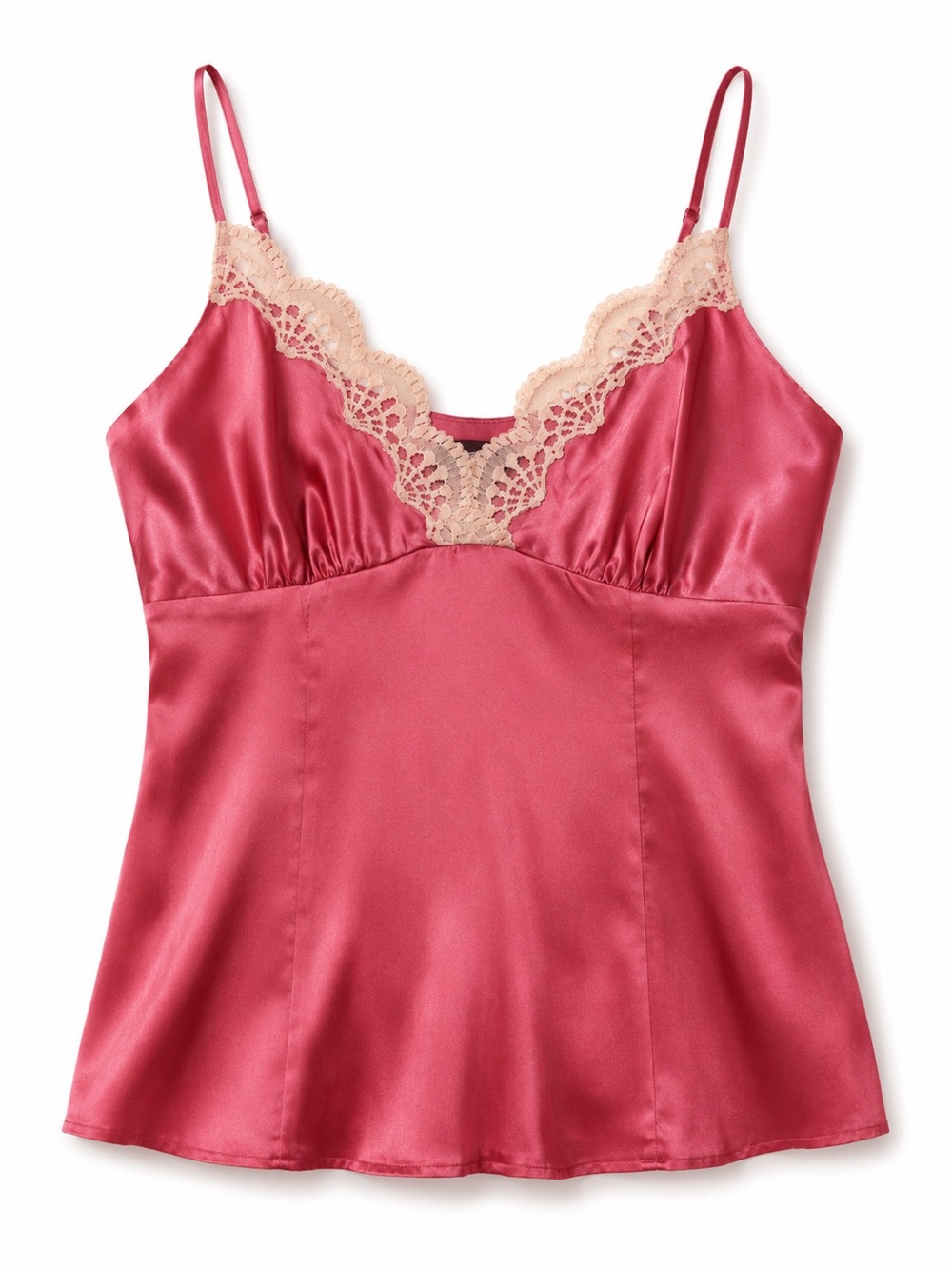 bebe Rose Pink Silk Satin Lace-Trim Camisole Side Zip Stretchy